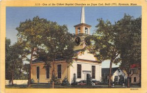 Hyannis Massachusetts 1945 Postcard Oldest Baptist Church on Cape Cod