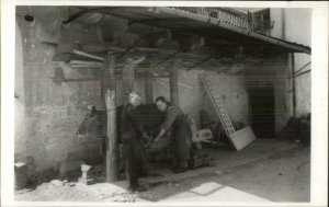 Blacksmith Men Shoeing a Cow Amateur Real Photo Postcard #1