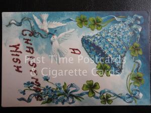 c1907 ' A Christmas Wish'  showing Doves, Bell covered in Forgetmenots & Clover