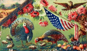c.1910 Thanksgiving Greetings U.S. Flag Turkey P164