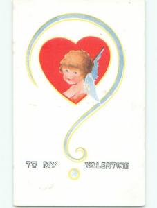 Pre-Linen valentine CUPID INSIDE HEART INSIDE QUESTION MARK k9980