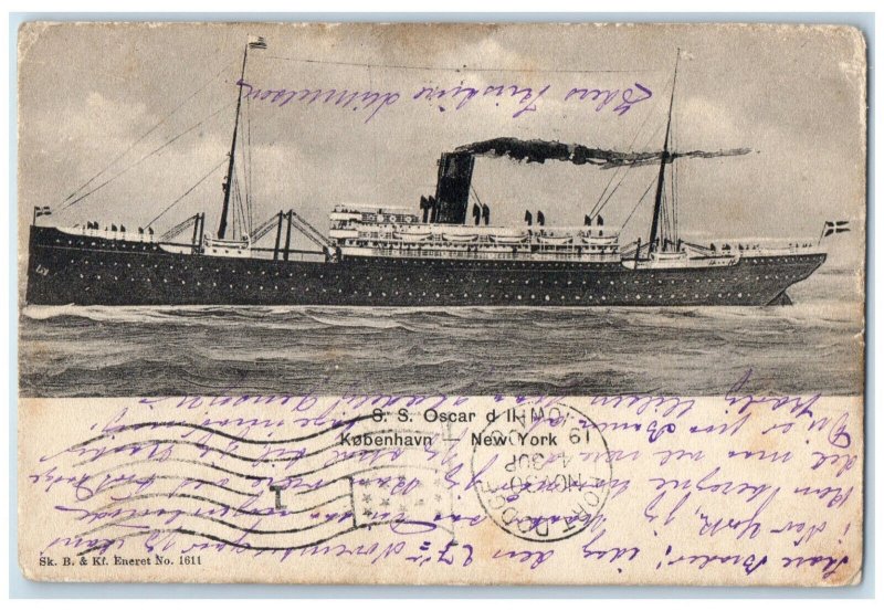 1906 S.S. Oscar d II Steamer Copenhagen Denmark Posted Antique Postcard