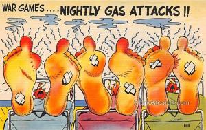 Military Comic Postcard, Old Vintage Antique Post Card Nightly Gas Attacks, S...