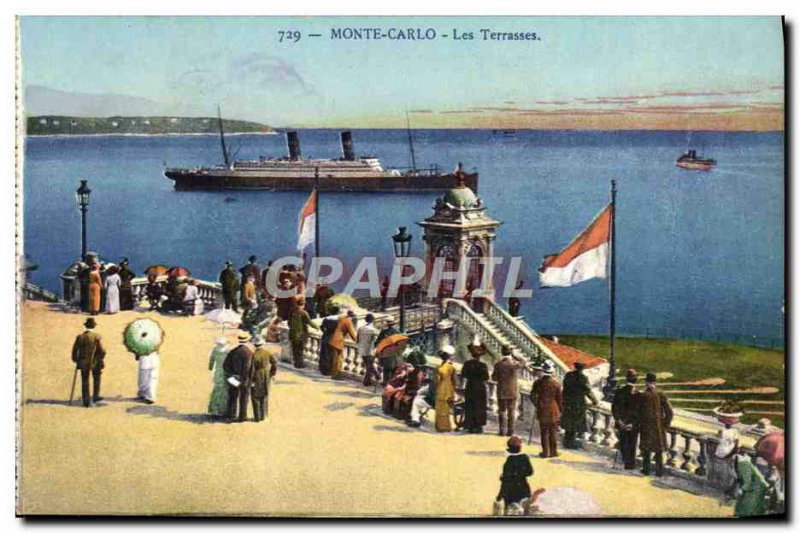 Old Postcard Monte Carlo Les Terrasses Boat Ship