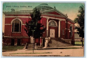 1911 Public Library Exterior Building Street Cadillac Michigan Vintage Postcard