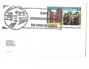 USPS Postcard 14 Cent Sesquicentennial Sta. Constitution Attica NY July 25, 1987