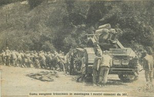 War 1914-1918 Italy cannons dragged into the mountains pictorial card