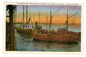 MA - Provincetown. Fishing Fleet at Dock with Catch at Sunrise