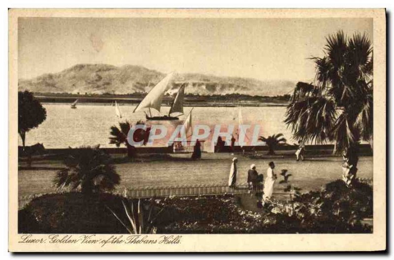 Postcard Ancient Egypt Egypt Luxor Golden Reviews view of the Thebans Hills Boat