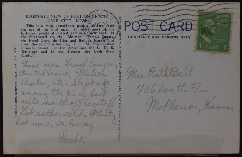 Salt Lake City, UT - Bird's Eye View - 1939