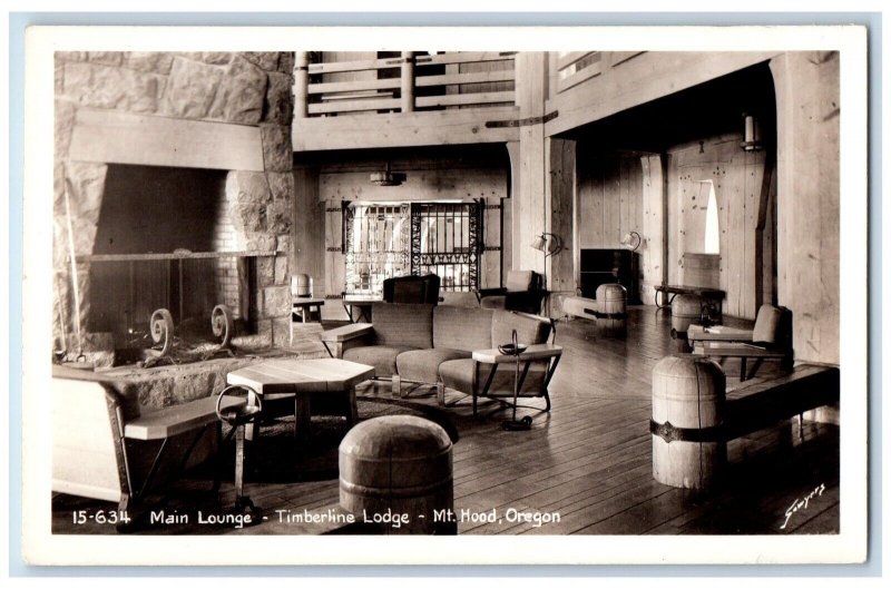 c1940's Main Lounge Timberline Lodge Interior Mt. Hood OR RPPC Photo Postcard