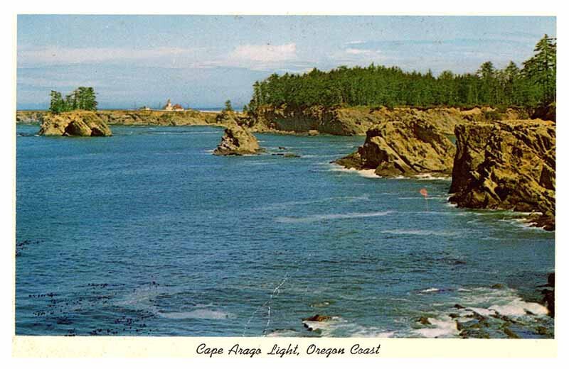 Postcard WATER SCENE Cape Arago Light Oregon OR AT2966