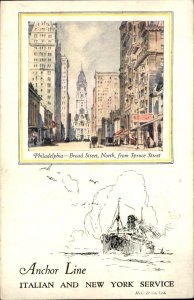 Philadelphia PA Broad Street Anchor Line Ship Series Vintage Postcard
