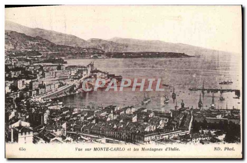 Old Postcard View of Monte Carlo and the Mountains & # 39Italie