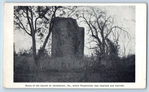 Jamestown Virginia VA Postcard Ruins Old Church Pocahontas Baptized Married 1905