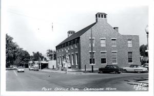 RPPC OKANOGAN, WA   STREET SCENE, Post Office c1950s Cars  Ellis 2056 Postcard