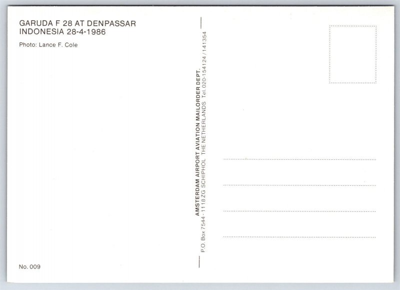 Airplane Postcard Garuda Indonesia Airlines Fokker F28 at Denpassar DN11