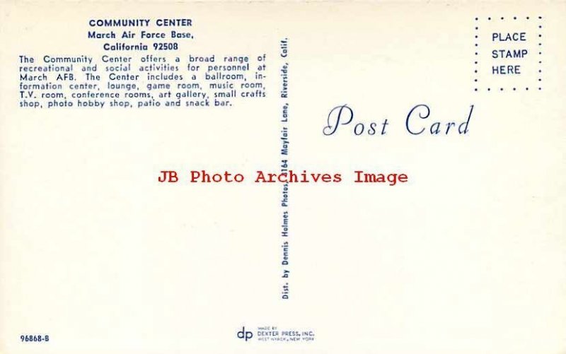 CA, Riverside, California, March Air Force Base, Community Center, DP No 96868-B