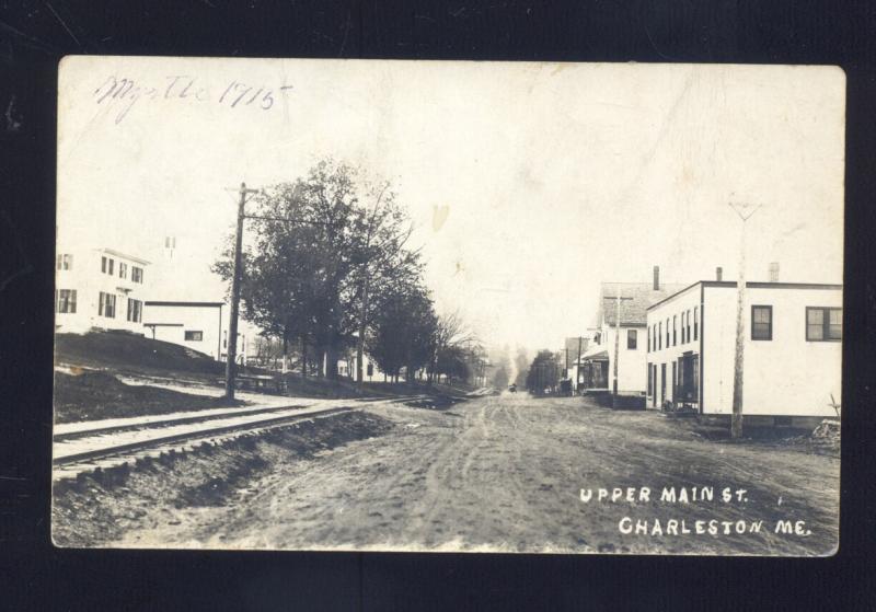 RPPC CHARLESTON MAINE DOWNTOWN UPPER MAIN STREET SCENE REAL PHOTO POSTCARD