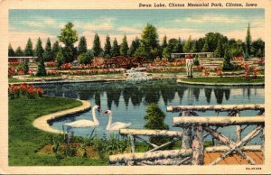Iowa Clinton Memorial Park Swan Lake 1941 Curteich