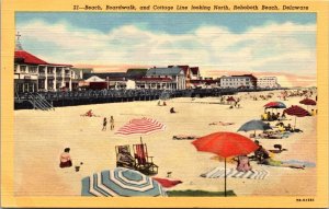 Linen Postcard Beach, Boardwalk and Cottage Line in Rehoboth Beach Delaware