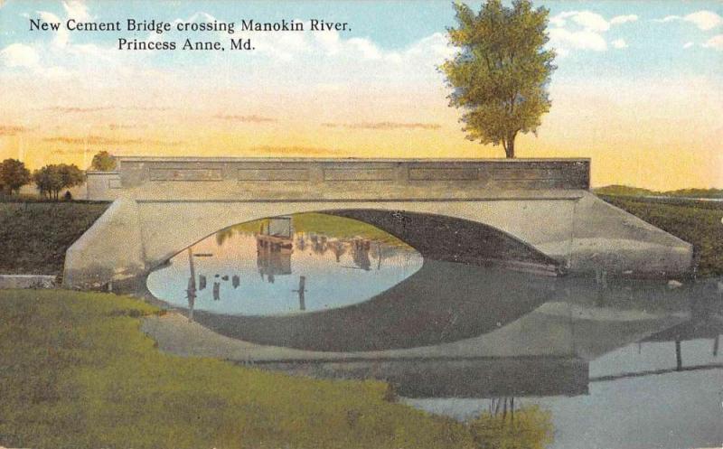Princess Anne Maryland New Cement Bridge Manokin River Antique Postcard K84233