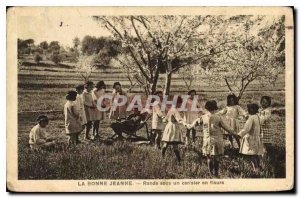 Old Postcard La Bonne Jeanne Round under a cherry tree in bloom