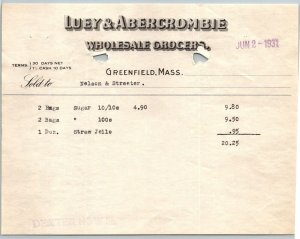 1931  Greenfield  Massachusetts  luey & Abercrombie Grocers   Receipt   8 x 6