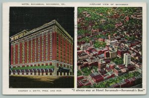 Savannah Georgia~Hotel Savannah @ Night~Dinkler Hotel~Aerial View of City~1937 