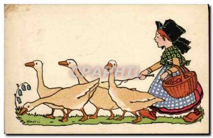 Old Postcard Fantasy Illustrator Child Alsace Hansi Geese