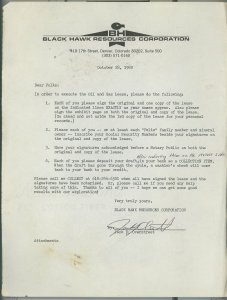 VINTAGE BLACK HAWK RESOURCES DENVER CO OIL AND GAS LEASE LETTER 15-38 