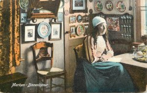 Netherlands Marken Inner room and folk type costume postcard 1926