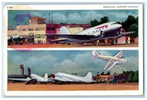 1944 Municipal Airport Planes Airlines Chicago Illinois Vintage Antique Postcard