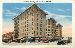 The Westbrook Hotel, Fort Worth Texas Vintage Linen Postcard - Old Cars