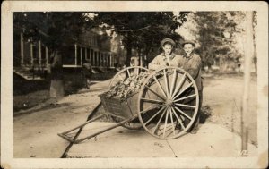 Workers Men in Street Wagon Oysters?Vegetables? c1910 Real Photo Postcard