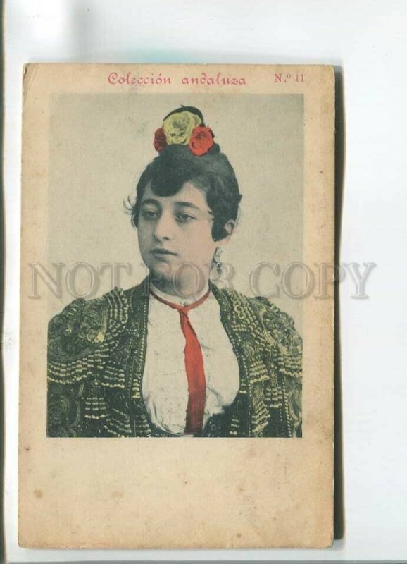 482502 Spain Andalusia local girl in national costume Vintage tinted postcard