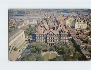 Postcard Aerial view showing State Capitol and downtown Albany, New York