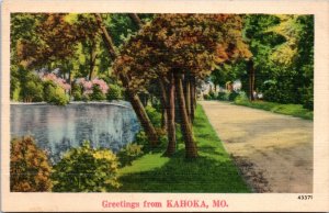 Postcard MO Kahoka - Greetings - NYCE Landscape pond path