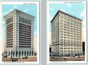 2 Postcards OMAHA, Nebraska NE ~ W.O.W. Building & CITY NATIONAL BANK c1910s-20s