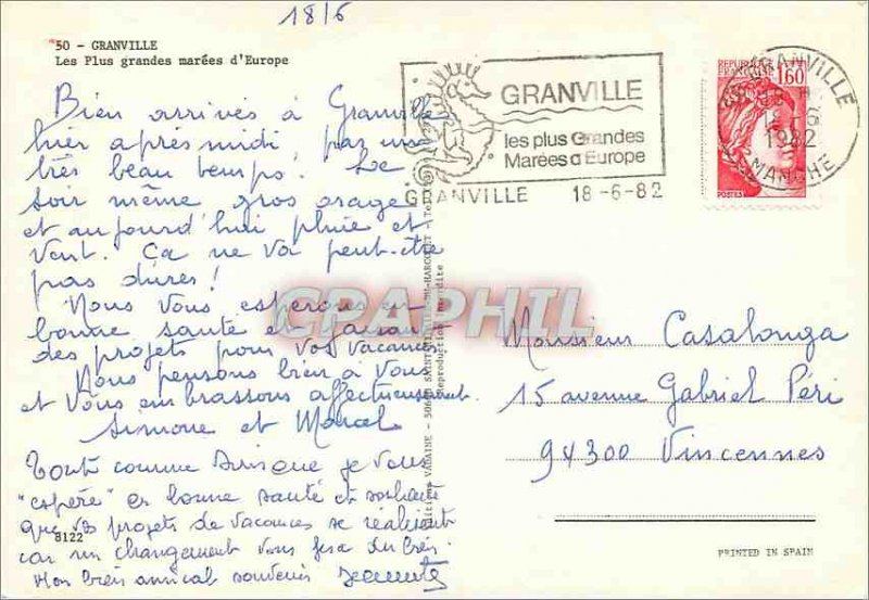 Modern Postcard Granville Largest Marees Europe