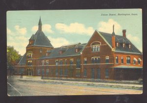 BURLINGTON IOWA UNION RAILROAD DEPOT TRAIN STATION VINTAGE POSTCARD 1910