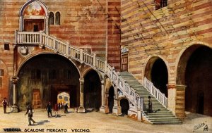 Italy Verona Scalone Mercato Vecchio Vintage Postcard 08.86