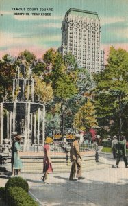 Vintage Postcard 1945 Famous Court Square Fountain Monument Memphis Tennessee TN