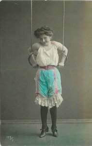 Postcard RPPC C-190 Woman gymnastics rings hand tint  23-3951
