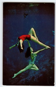 Weeki Wachee Florida Postcard Two Swimsuit Mermaids Underwater Performers Chrome