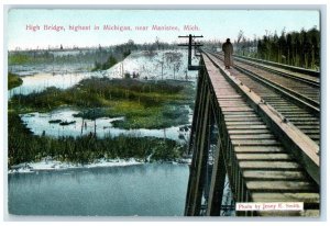 c1950's High Bridge Highest In Michigan Railroad Manistee Michigan MI Postcard