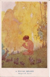 Artist Signed Margaret Tarrant, Medici Society Sylvan Melody Boy, Rabbits 1935