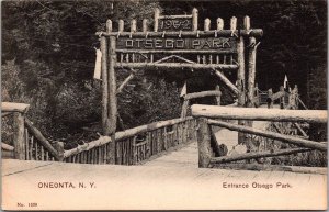 Entrance Footbridge Otsego Park, Oneonta NY Vintage Postcard V64