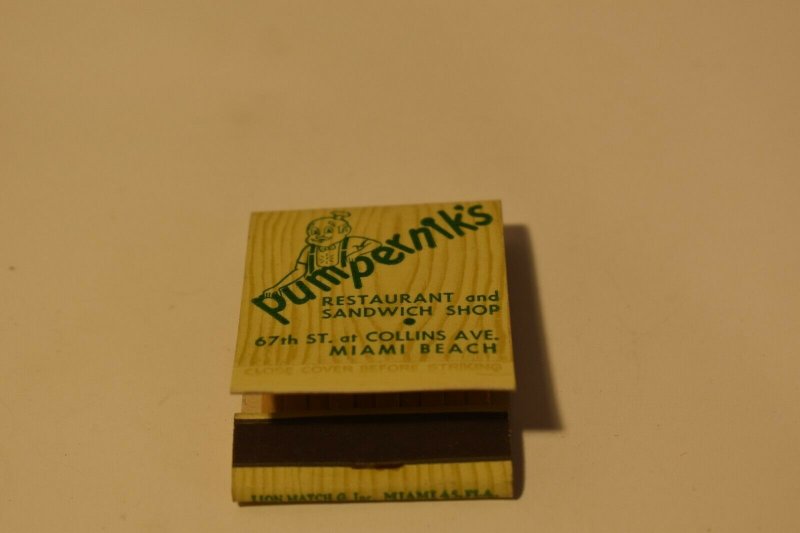 Pumpernik's Restaurant and Sandwich Shop Miami Beach Florida Matchbook