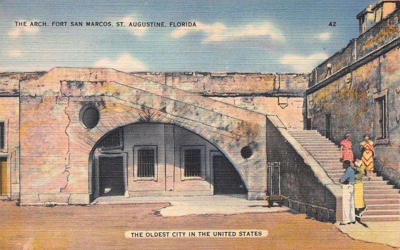 The Arch, Fort San Marcos, St. Augustine, Fl., Early linen Postcard, Unused